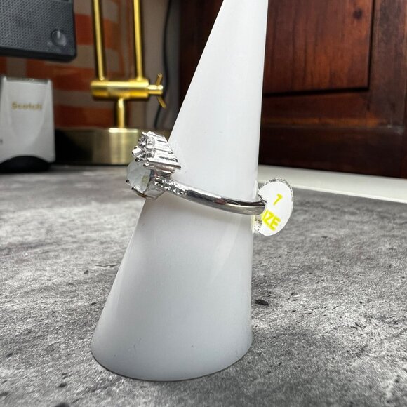 Ring Bomb Party Ring, , size 7, whitish stone silver color band, CZ looking acce - Picture 3 of 5